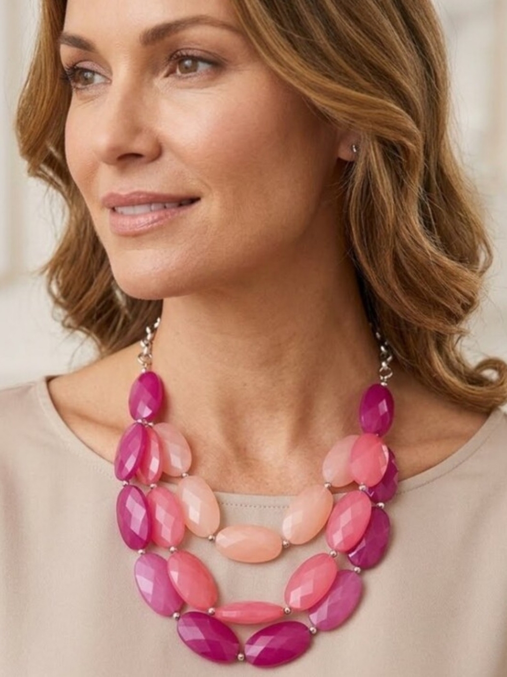 Rosemarie Collection Multi-Strand Polished Faceted Beads Fuchsia Pink